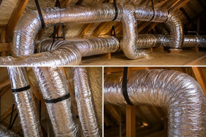 Insulated ductwork running through a home attic