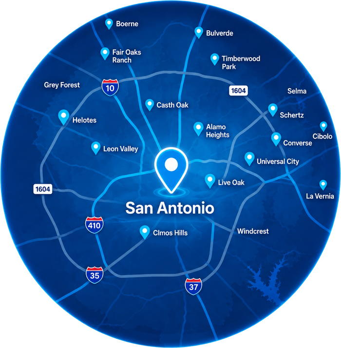 Map of San Antonio and surrounding communities Just Chill serves